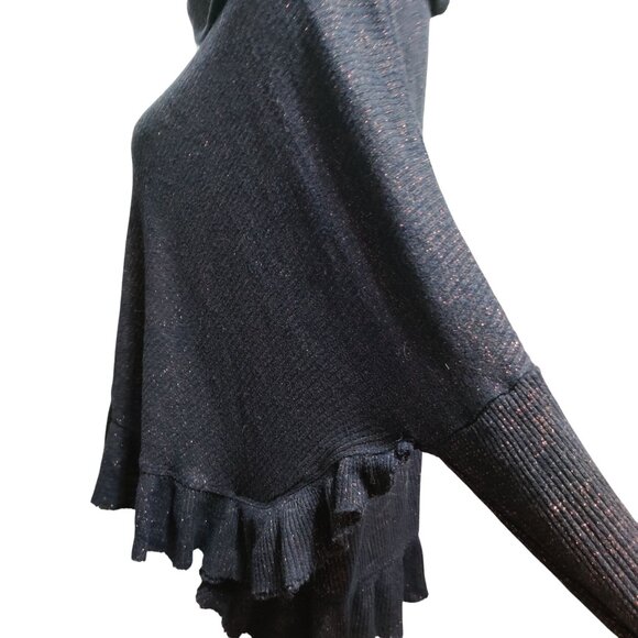 Anthropologie Postmark XS S Navy Metallic Ruffle Cowl Neck Asymmetrical Sweater - Picture 11 of 13